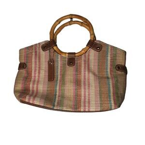 Relic Bamboo Handle Woven Canvas Tote Shoulder Bag Striped Coastal NO Strap